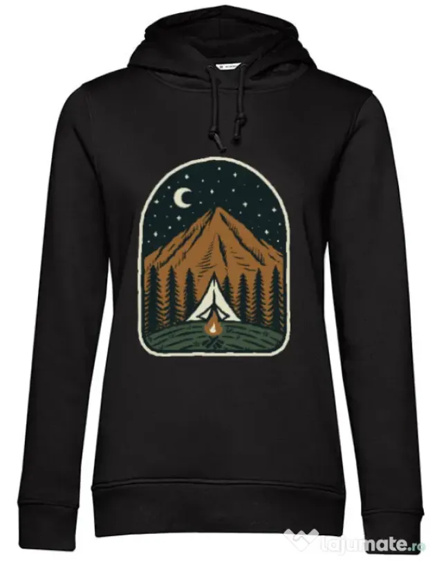 Hoodie dama cu gluga Camp mountain night Negru