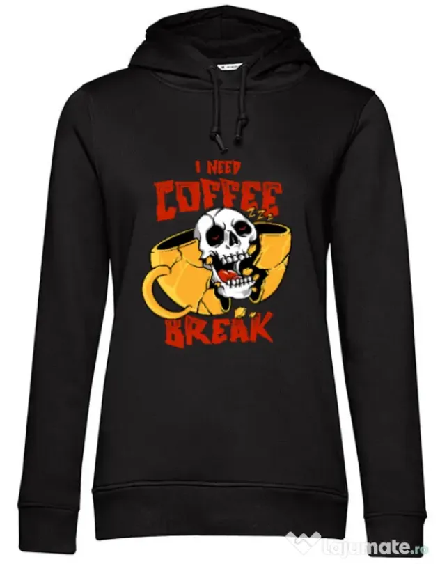 Hoodie dama cu gluga Coffee break Negru