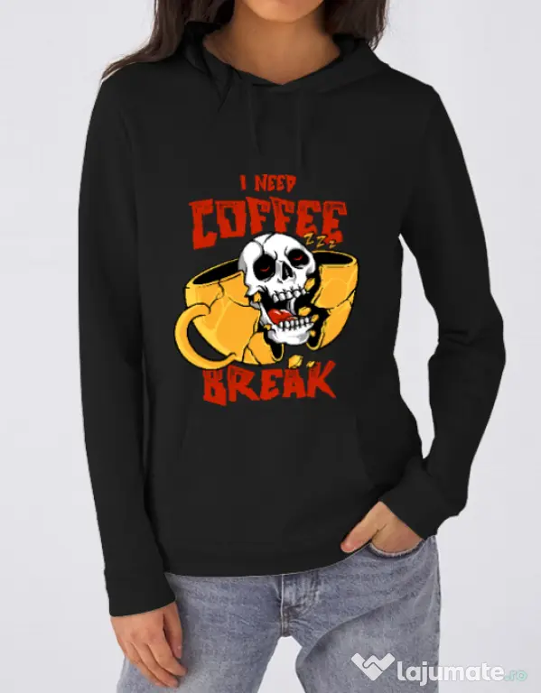 Hoodie dama cu gluga Coffee break Negru