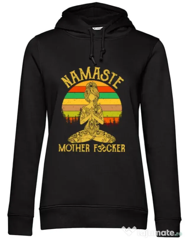 Hoodie dama cu gluga Namaste motherfucker Negru