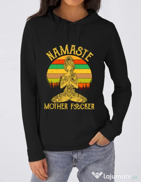 Hoodie dama cu gluga Namaste motherfucker Negru
