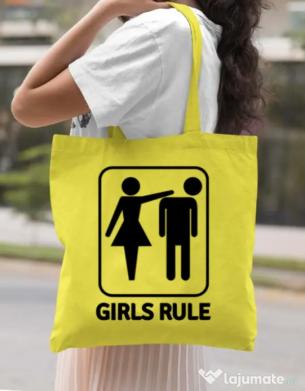 Sacosa personalizata Burlacite Girls rule Galben