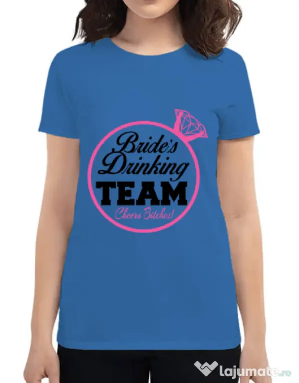 Tricou Petrecerea burlacitelor ADLER Brides drinking team Albastru azuriu