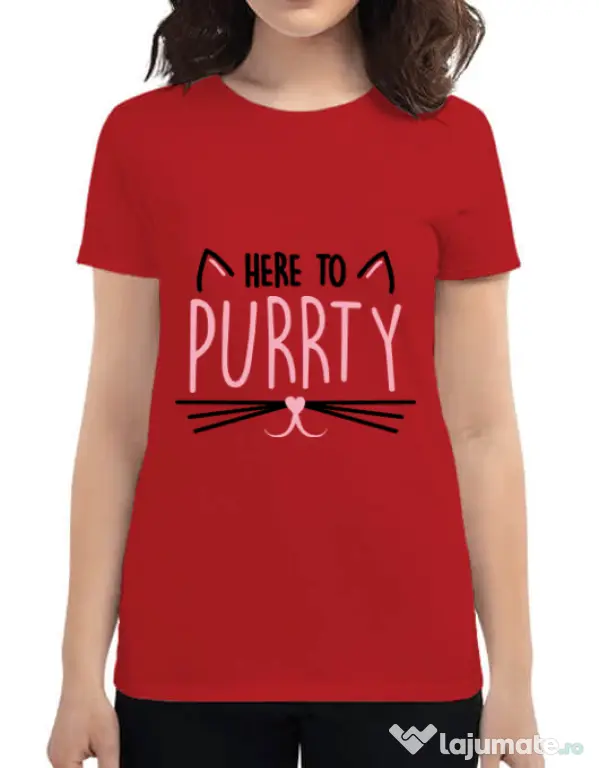 Tricou Petrecerea burlacitelor ADLER Here to purrty Rosu
