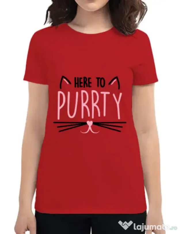 Tricou Petrecerea burlacitelor ADLER Here to purrty Rosu