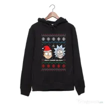Hanorac personalizat negru unisex Rick and Morty Christmas