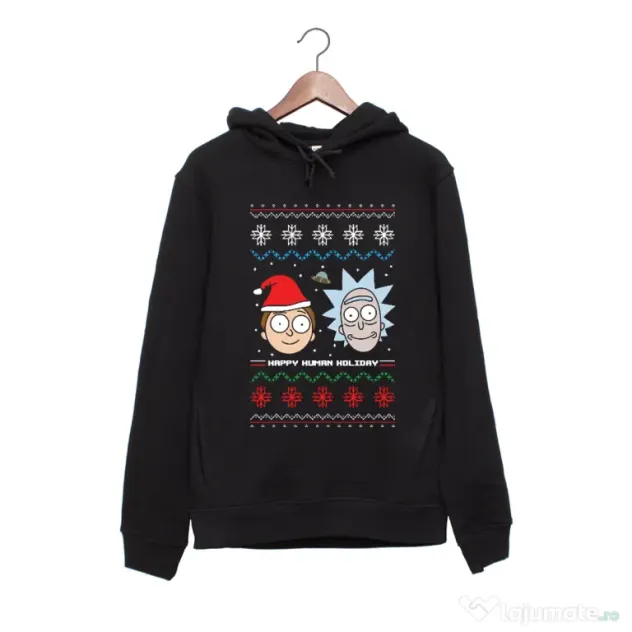 Hanorac personalizat negru unisex Rick and Morty Christmas