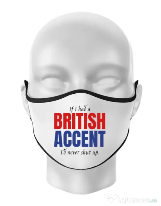Masca personalizata reutilizabila British accent Alb