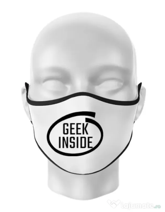 Masca personalizata reutilizabila Geek inside Alb