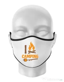 Masca personalizata reutilizabila I love Camping Alb
