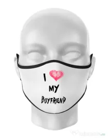 Masca personalizata reutilizabila I love my boyfriend Alb