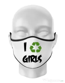 Masca personalizata reutilizabila I recycle girls Alb