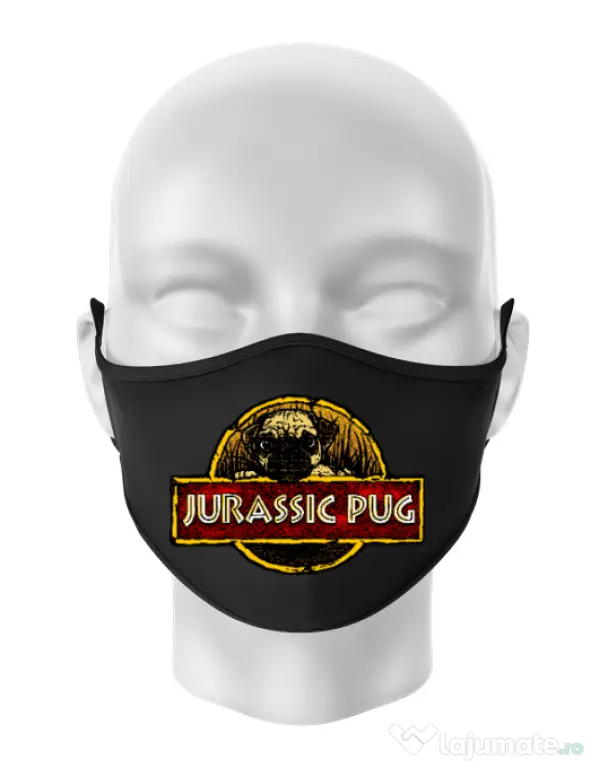 Masca personalizata reutilizabila Jurassic Pug Negru