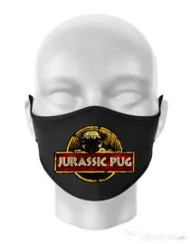 Masca personalizata reutilizabila Jurassic Pug Negru
