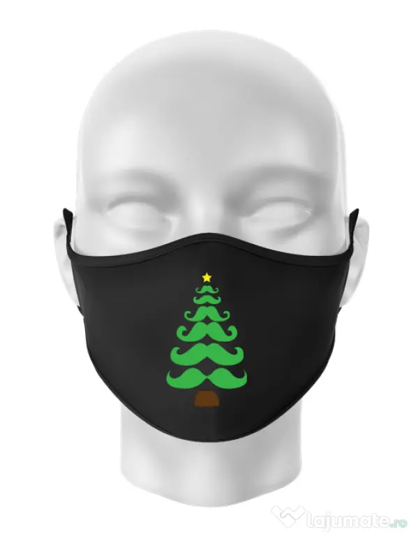Masca personalizata reutilizabila Moustache Christmas tree Negru
