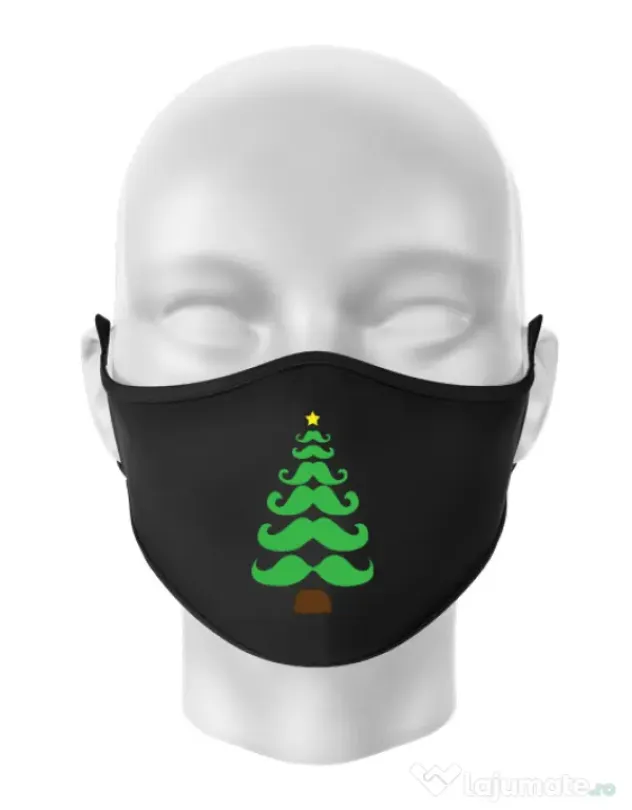 Masca personalizata reutilizabila Moustache Christmas tree Negru