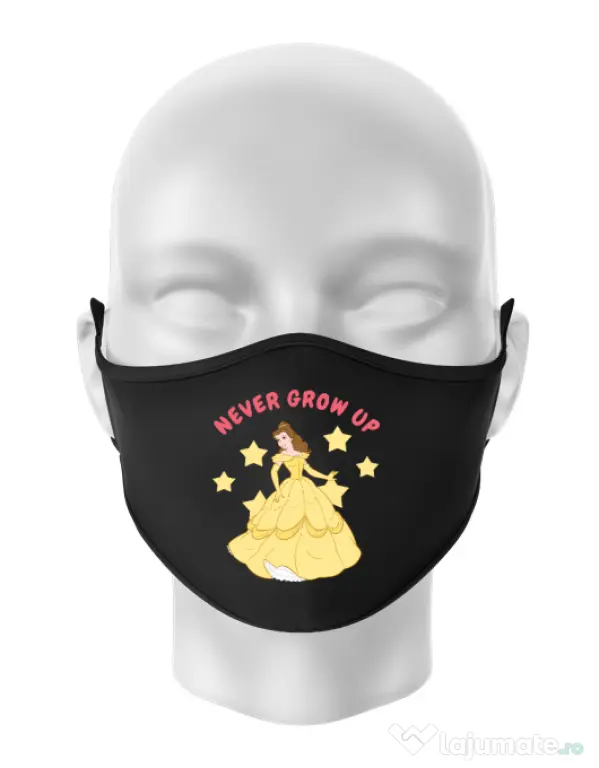 Masca personalizata reutilizabila Never grow up Negru