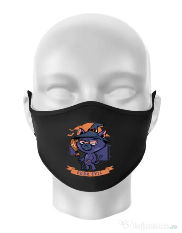 Masca personalizata reutilizabila Purr halloween Negru