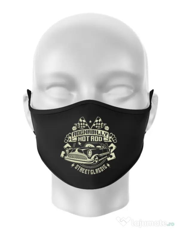 Masca personalizata reutilizabila Rockabilly Hotrod Negru