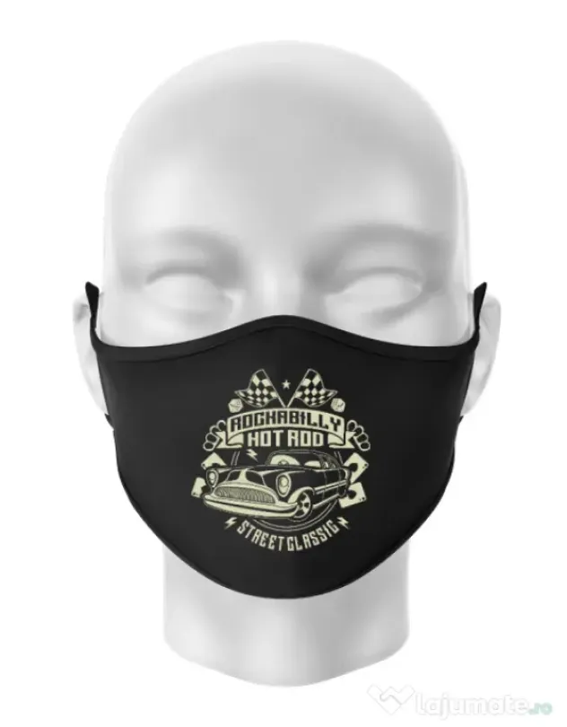 Masca personalizata reutilizabila Rockabilly Hotrod Negru