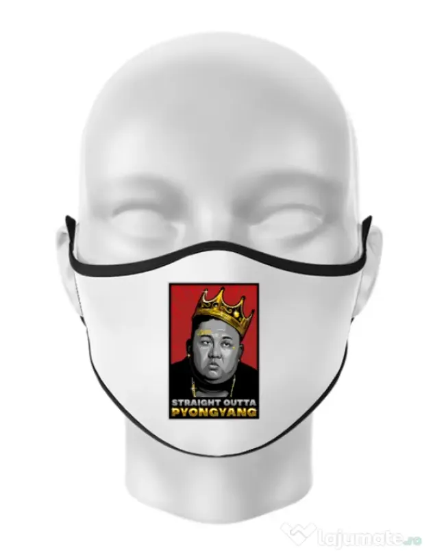 Masca personalizata reutilizabila Straight outta Pyongyang Alb
