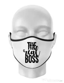 Masca personalizata reutilizabila The real boss Alb