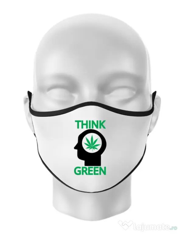 Masca personalizata reutilizabila Think green Alb