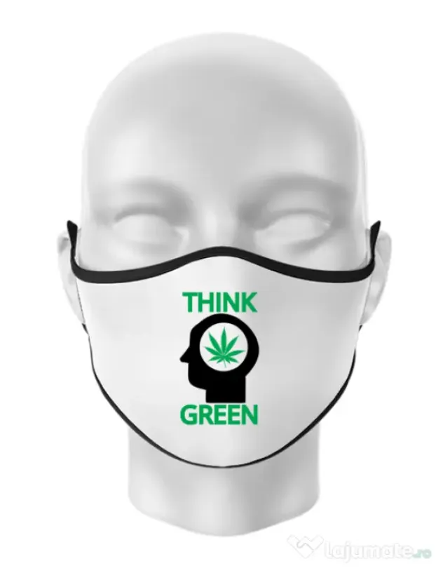 Masca personalizata reutilizabila Think green Alb