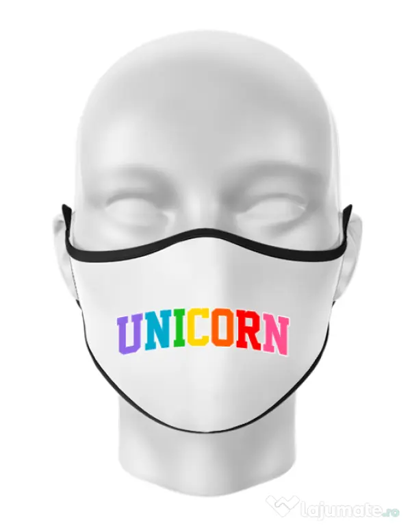 Masca personalizata reutilizabila Unicorn Alb