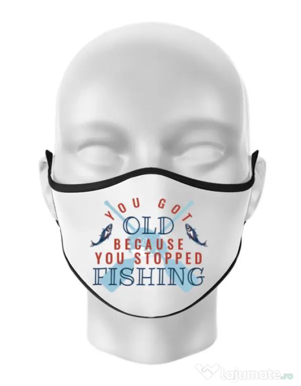 Masca personalizata reutilizabila You stopped fishing Alb