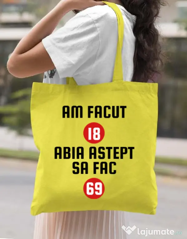 Sacosa din panza Am facut 18 ani Galben