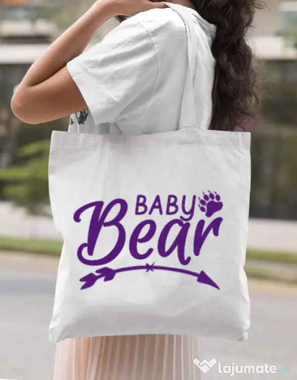 Sacosa din panza Baby bear Alb