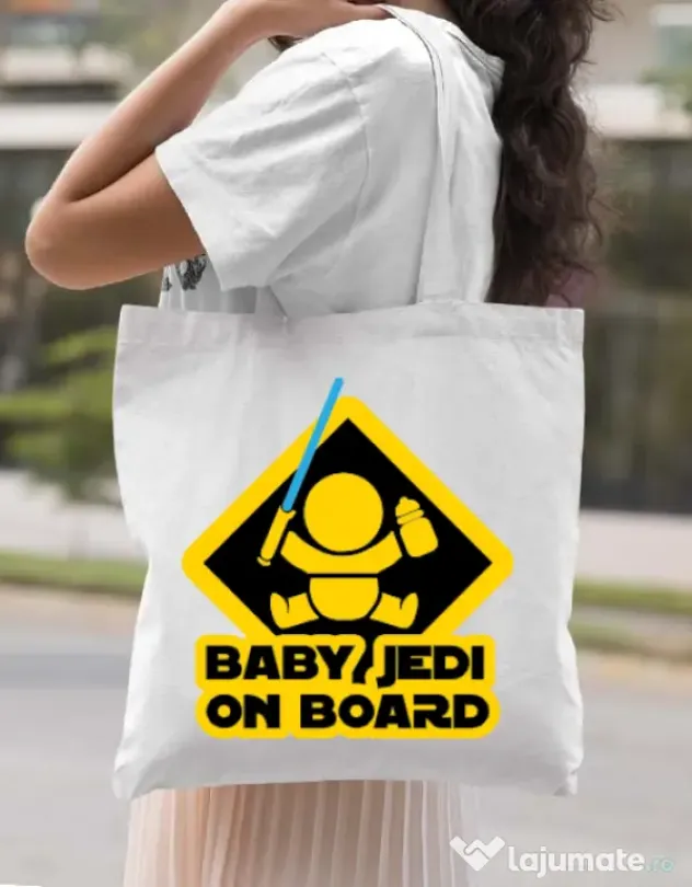 Sacosa din panza Baby Jedi Alb