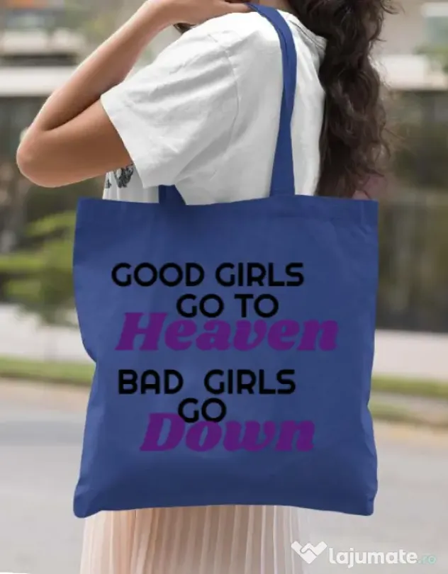 Sacosa din panza Bad girls go down Albastru regal