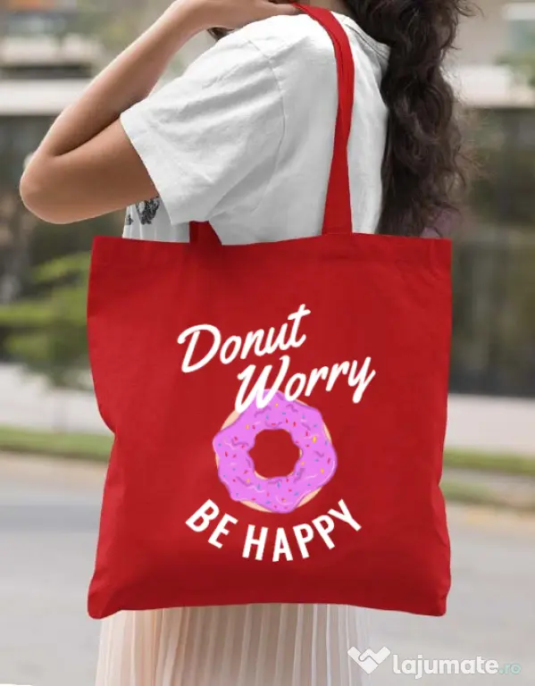 Sacosa din panza Be happy Rosu