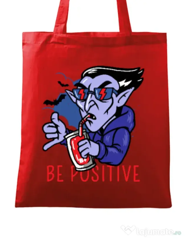 Sacosa din panza Be positive Rosu