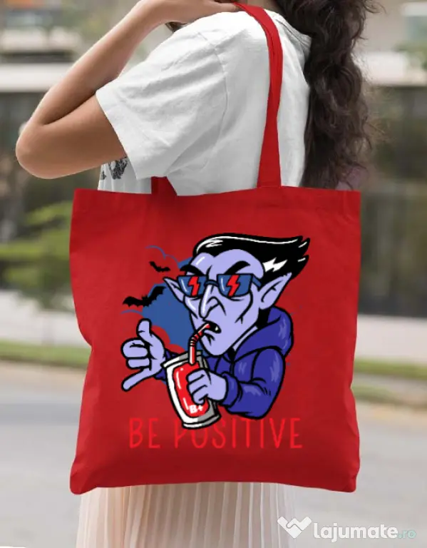 Sacosa din panza Be positive Rosu