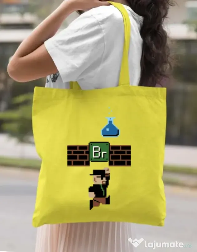 Sacosa din panza Breaking Mario Galben