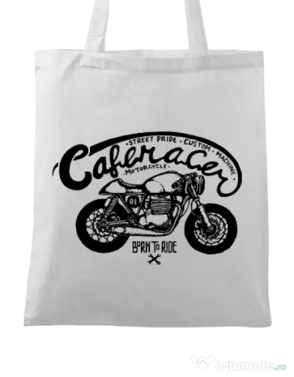 Sacosa din panza Caferacer Alb
