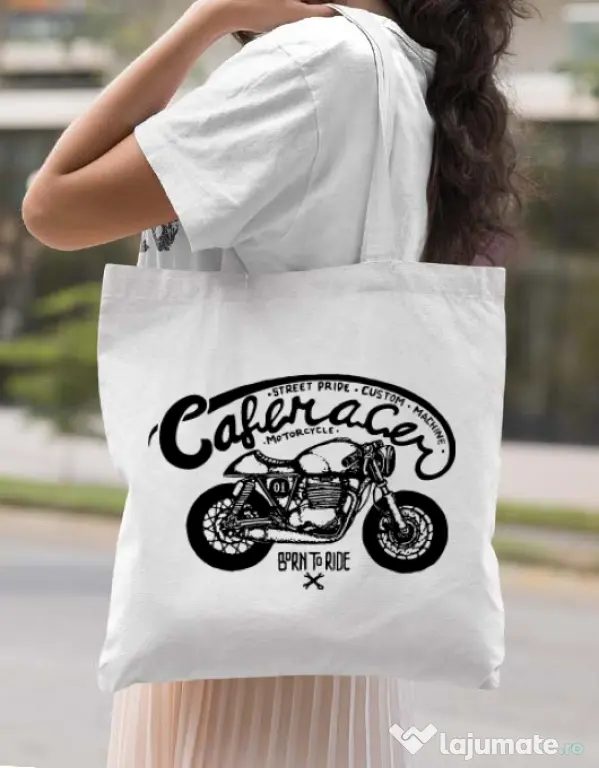 Sacosa din panza Caferacer Alb