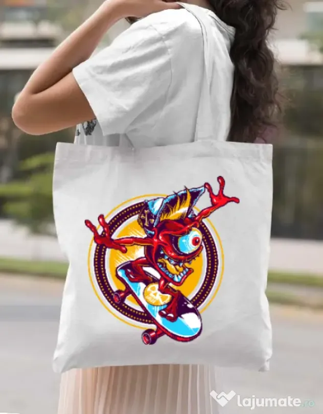 Sacosa din panza Cali skate Alb