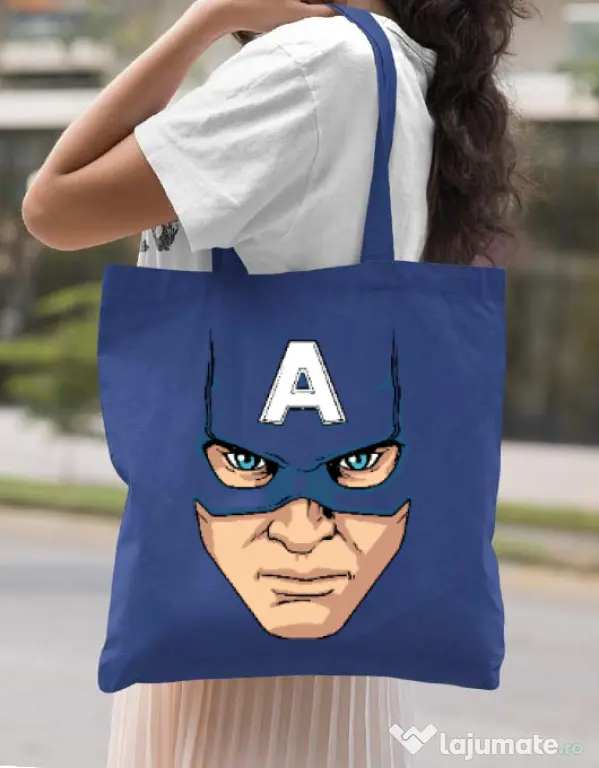 Sacosa din panza Captain America Mask Albastru regal