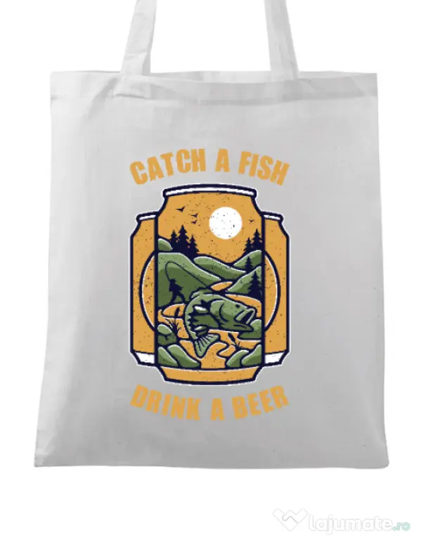 Sacosa din panza Catch a fish Alb