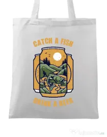 Sacosa din panza Catch a fish Alb