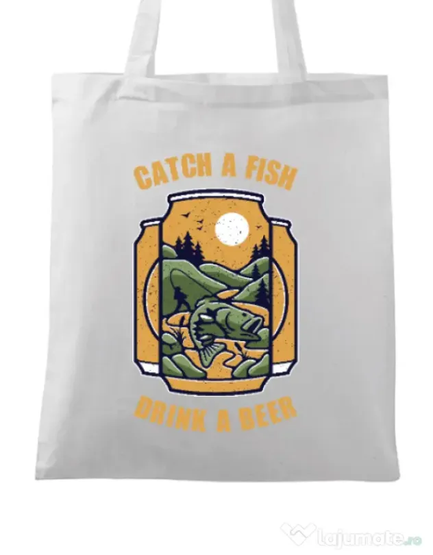 Sacosa din panza Catch a fish Alb