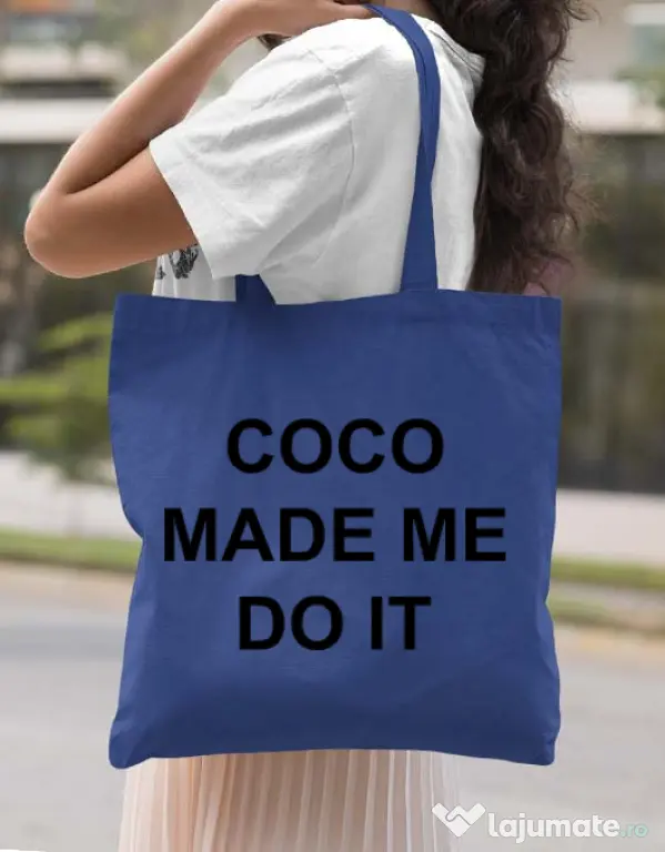 Sacosa din panza Coco made me do it Albastru regal