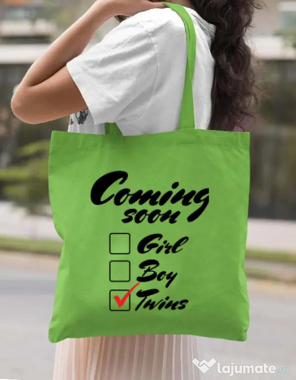 Sacosa din panza Coming soon 2 Verde mar