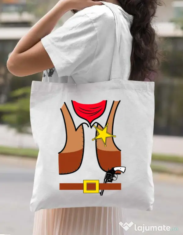 Sacosa din panza Cowboy Suit 1 Alb