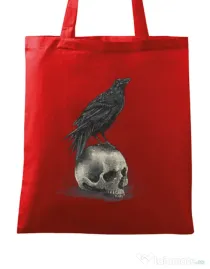 Sacosa din panza Crow skull Rosu