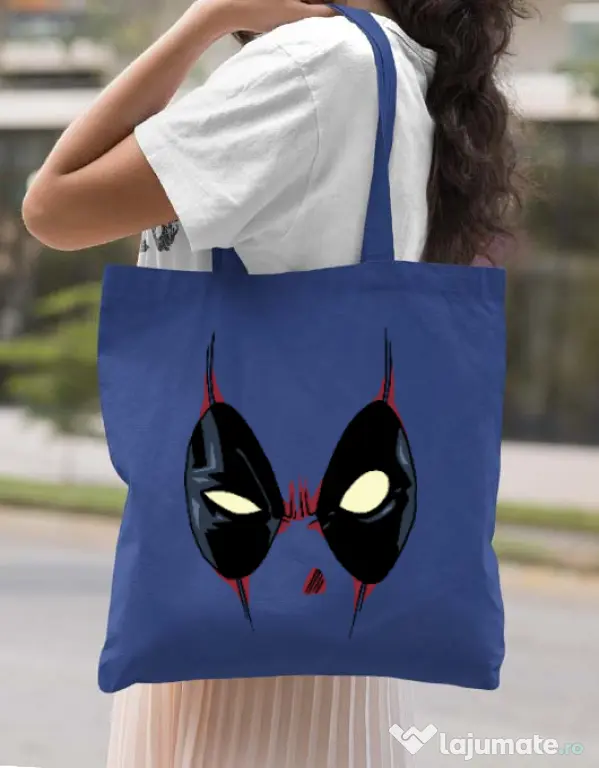 Sacosa din panza Deadpool mask Albastru regal